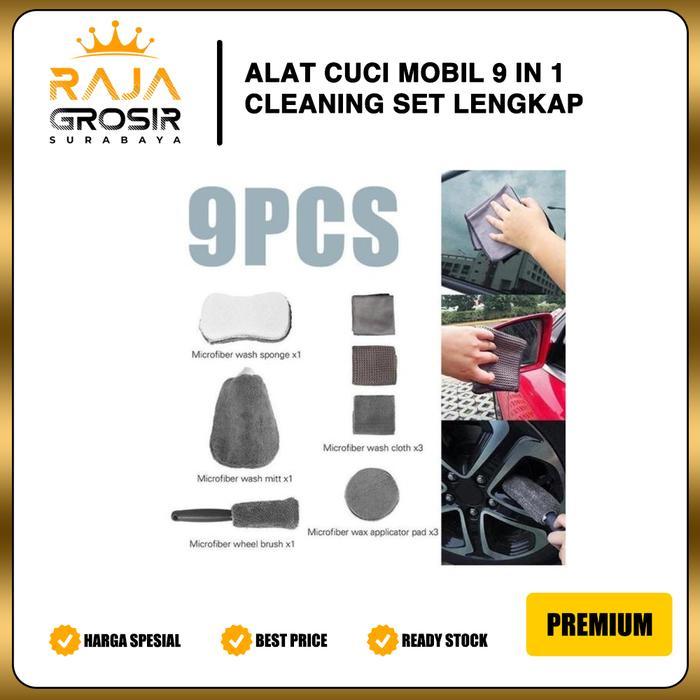 Alat Cuci Mobil Motor 9In1 Paket Lap, Sikat, & Microfiber Lengkap