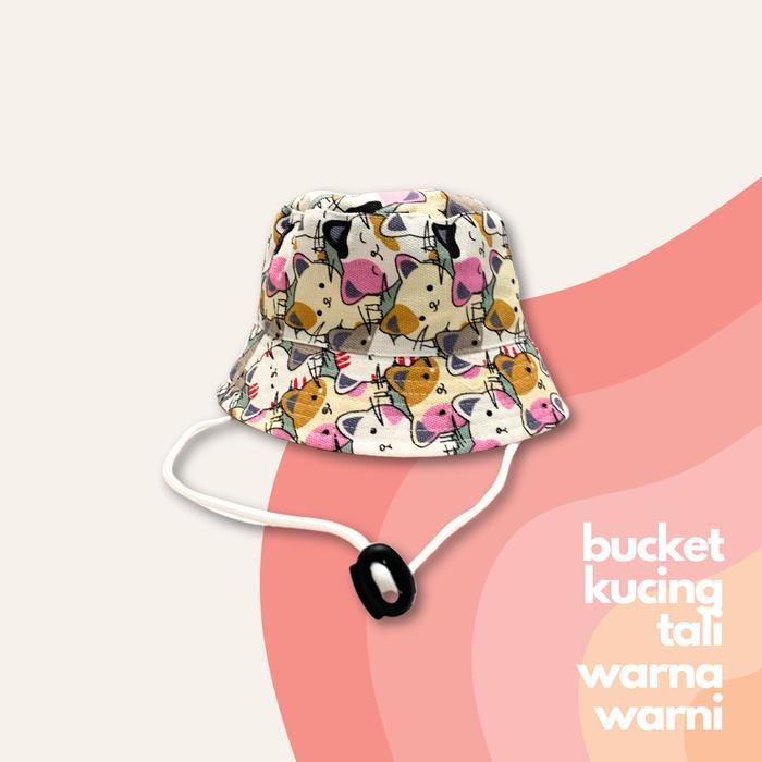 Topi Bucket Hat Anak dan Balita Kucing Terbaru Warna Warni Bahan Kanvas Bertali