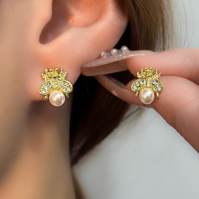 Yarra Anting Korea Wanita Tusuk Mutiara Pearl Model Lebah Desain Mewah Fashion Aksesoris Perhiasan