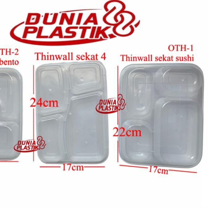 @25pc thinwall sekat 4 bento kotak lunch box plastik tempat makan nasi