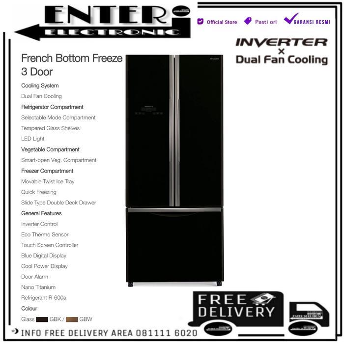 HITACHI RWB49PGD9 - KULKAS MULTI DOOR 3PINTU RWB49PGD9GBK RWB49PGD9GBW