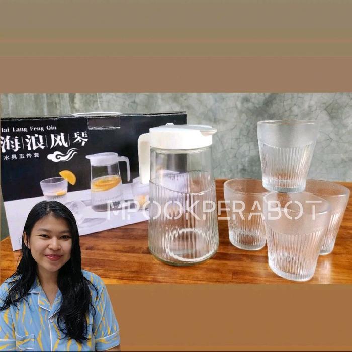 TEKO KACA BENING MOTIF MEWAH SET DAPAT 1 TEKO + GLASS 4 KACA  HARGA GUDANG