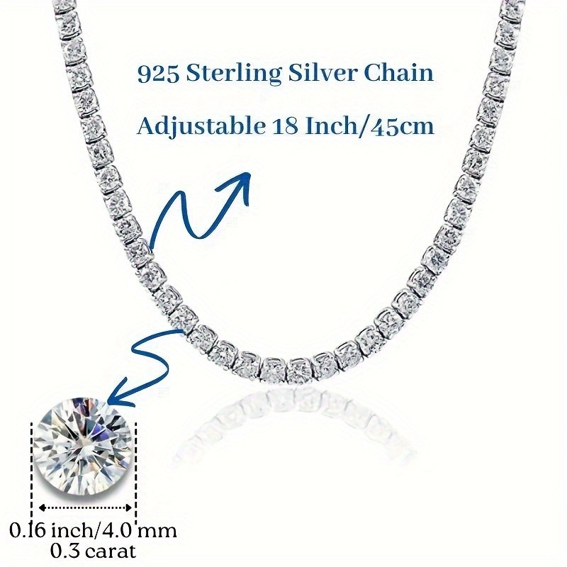 Synthetic Moissanite Tennis Necklace - 925 Silver Tennis Necklace, 4mm wide, suitable for every