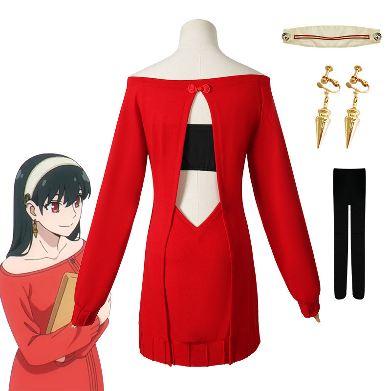 Anime Family Cosplay Yor Forger Yor Briar Cosplay Costume Women Red Sweater Dress Thorn Costumes