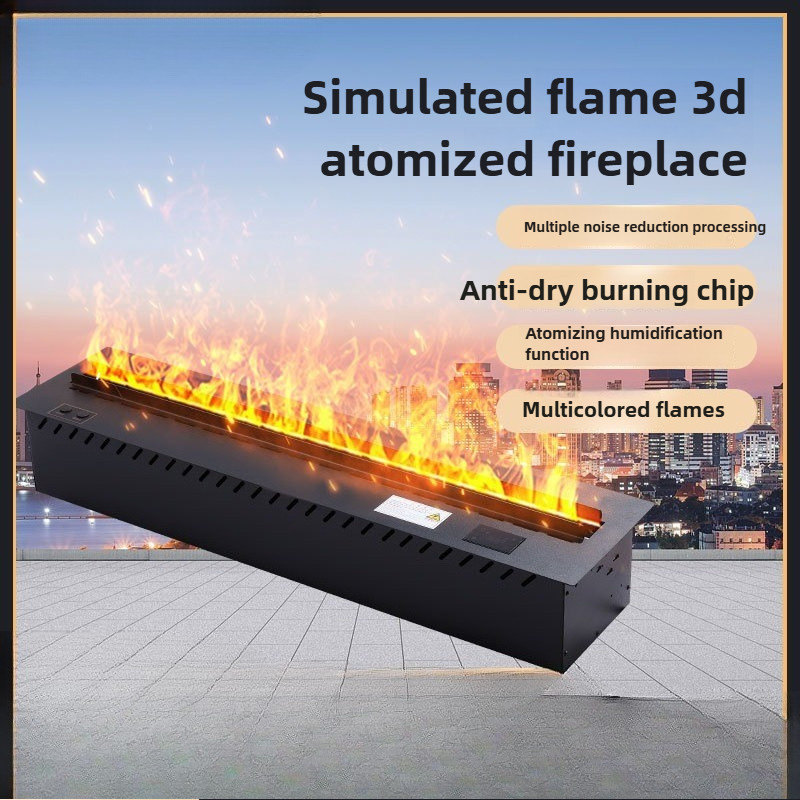 3D Atomizing Fireplace, Electronic Fireplace Embedded Simulation Flame Humidifier Fireplace,