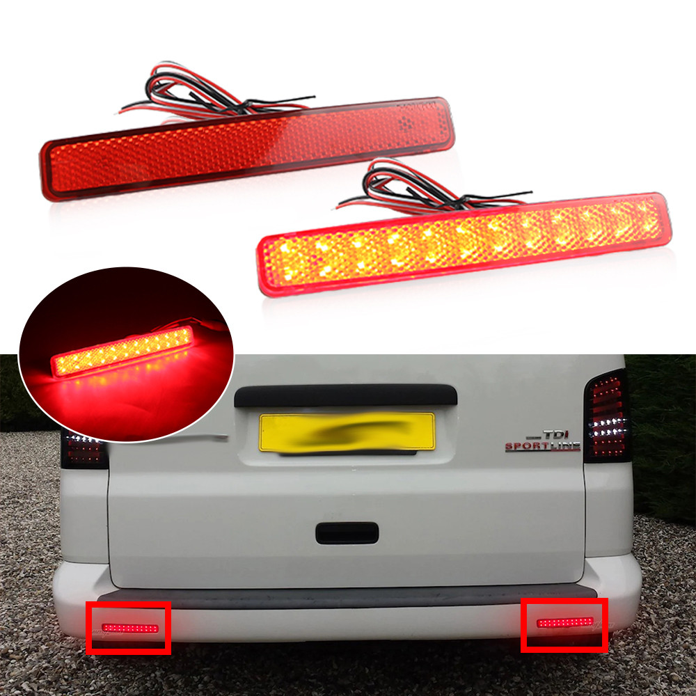 2Pcs 12V Red Lens LED Rear Bumper Reflector Light For Volkswagen VW T5 Transporter Tail Brake Stop