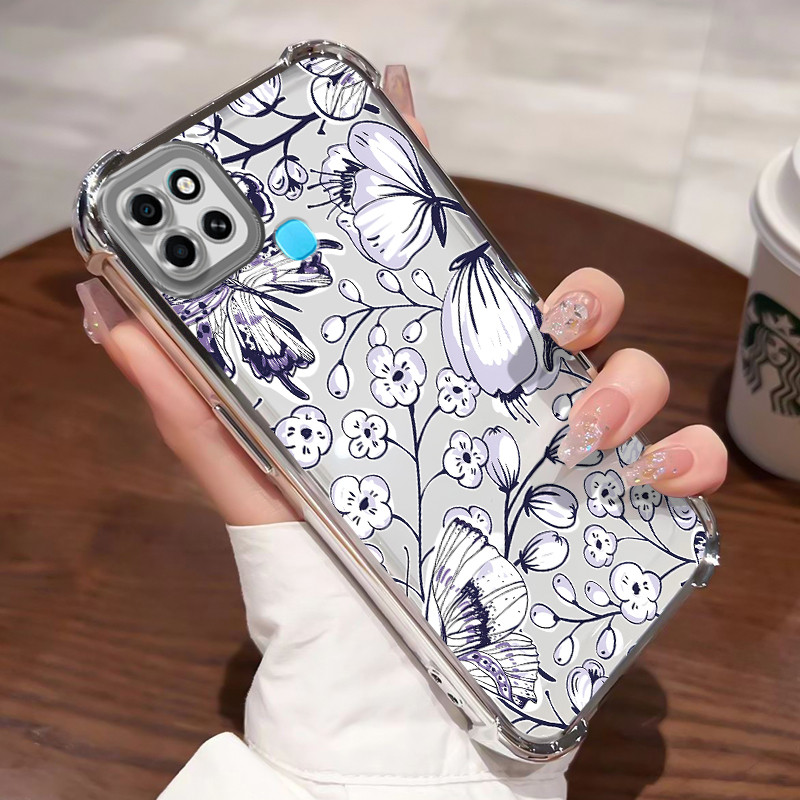 Casing Hp Untuk Infinix Smart 6 Case Lukisan tinta bunga persik Kasing Shock-Proof Cesing Airbag Kes