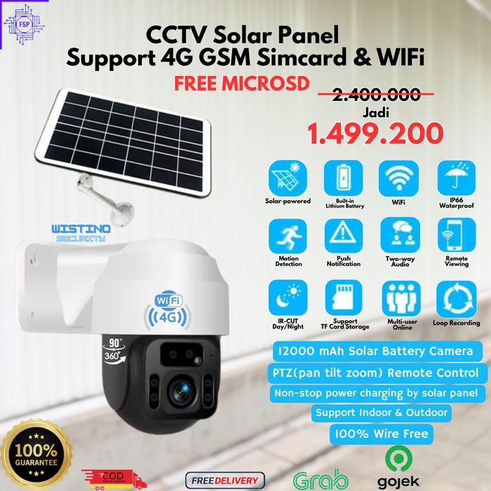 Cctv Wifi Cell Solar Kamera Panel Surya Outdoor 4G Simcard 128G 4Mp