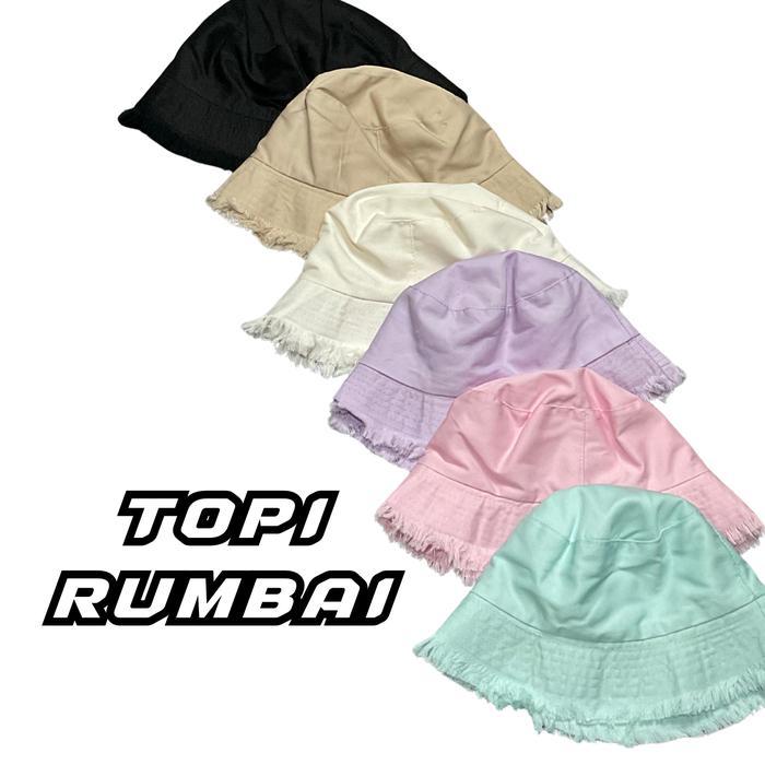 Treegoud Topi Rumbai Wanita - Topi Bucket Rumbai - Bucket Hat Ripped- Topi Bucket Hat Rawis Rumbai