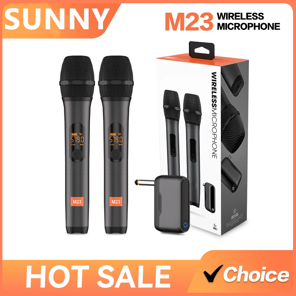 Microphone Wireless M23 UHF 2 Channel Karaoke System Built-in Lithium Battery Cordless Handheld Mic