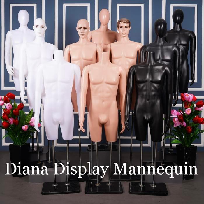 Manekin Bodyfit Pria Dewasa Plastik Dengan Tiang Penyangga - Patung Baju Pria Atasan Dan Celana -
