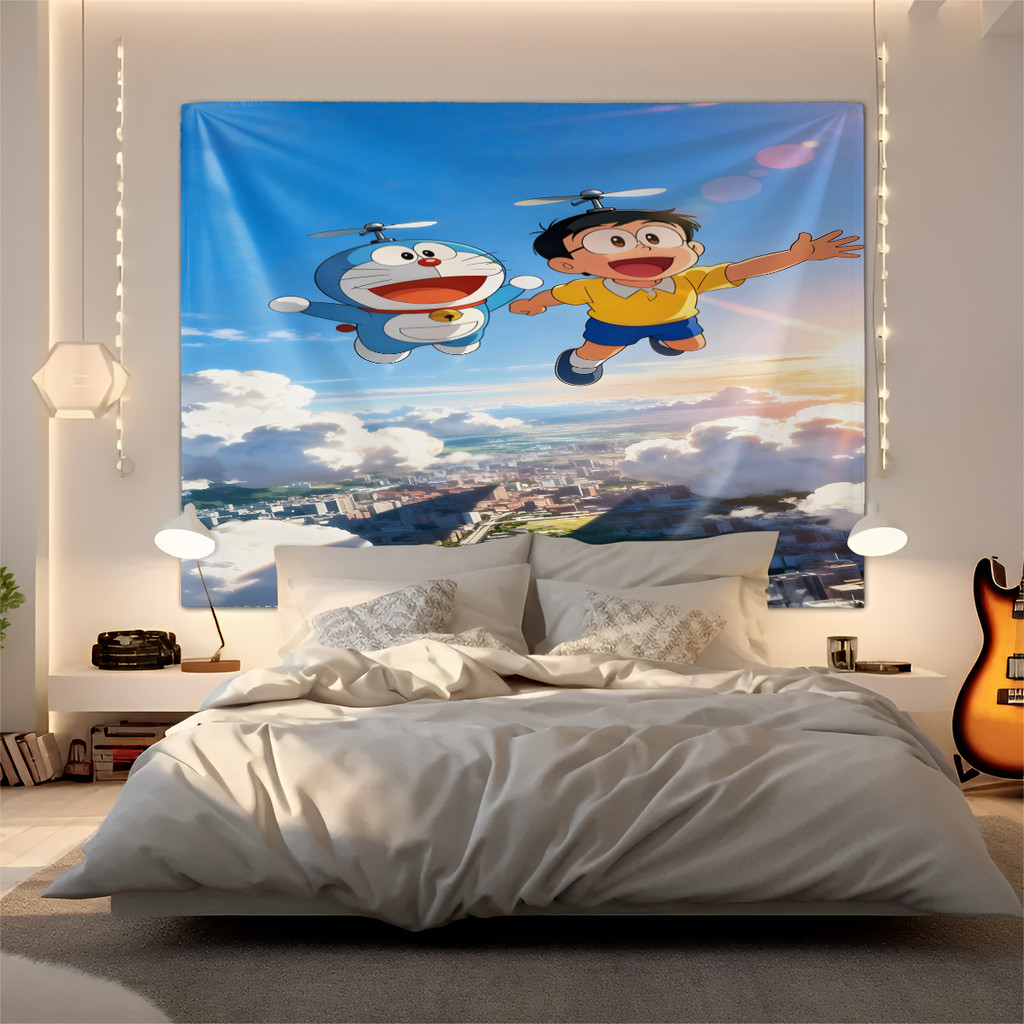 Doraemon & Nobita Printed Tapestry Multifunctional Wall Decor Suitable for Fan Room, Kids Room,