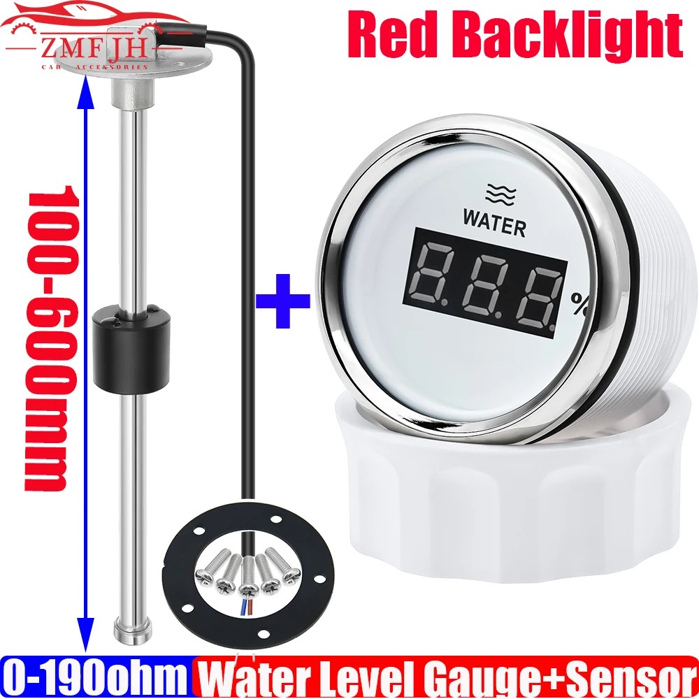 Digital 52Mm Water Level Gauge+Water Level Sensor 100-500Mm Red Light Water Tank Meter Indicator