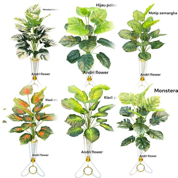 Bunga hias bunga monstera jumbo k18 set pot standing besi
