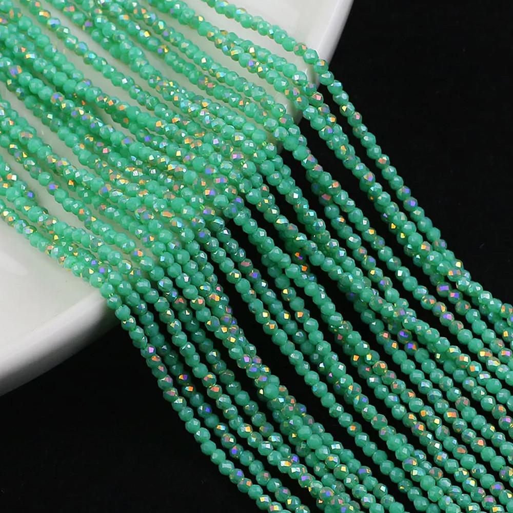 2mm 3mm Natural Stone Beads Faceted Round Green Spacer Glass Beads Bracelet DIY Jewelry Making