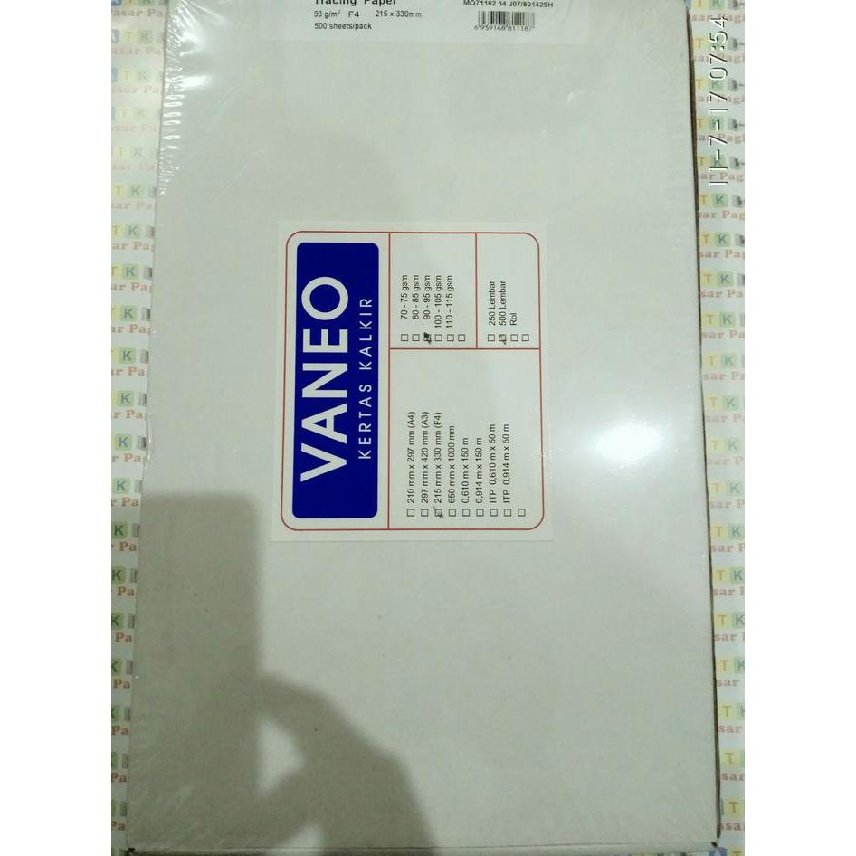 Kertas Kalkir Folio 215*330Mm ( 90-95Gsm) Vaneo