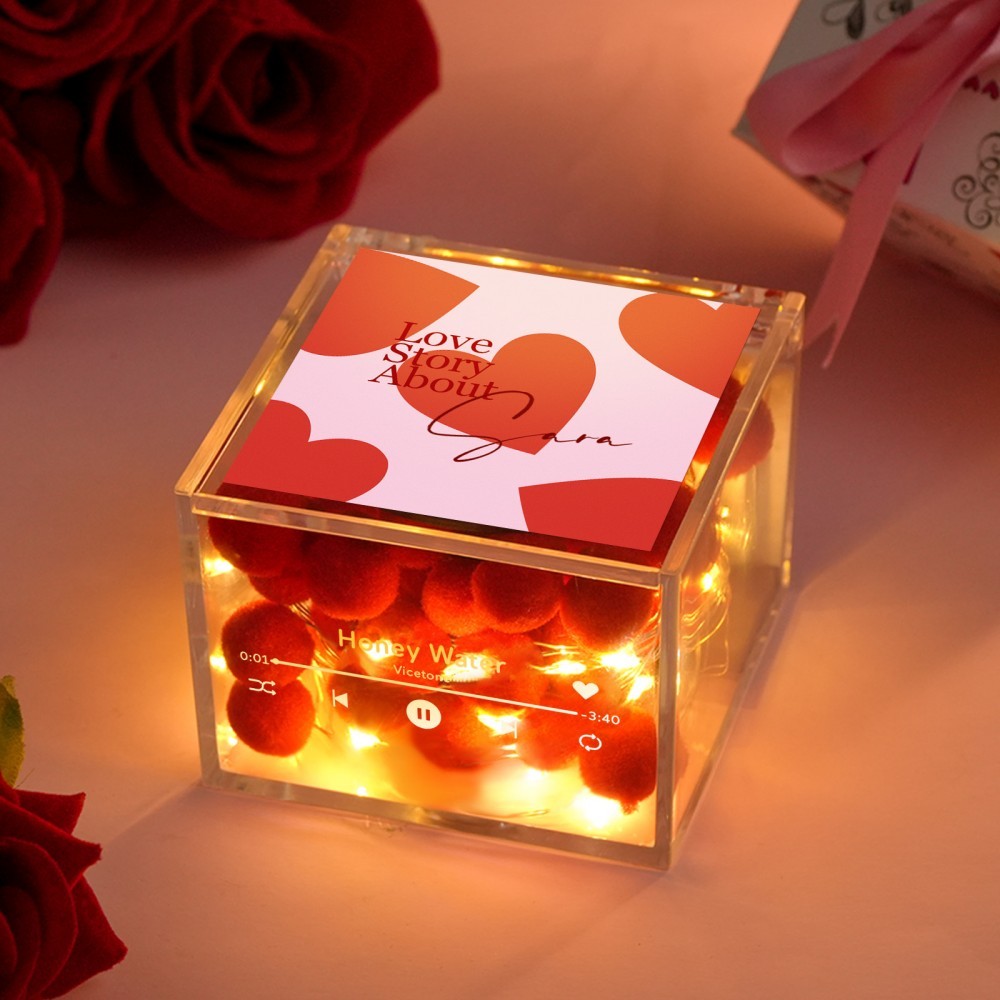 Custom Valentine Day Mini Vinyl Record Player Photo and Light Personalized Music Acrylic Box Desk