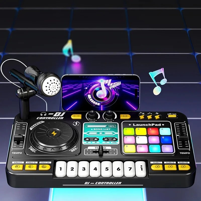 ? Multifunctional Kid DJ Mixer with Microphone Electronic Piano Keyboard Bluetooth DJ Turntable