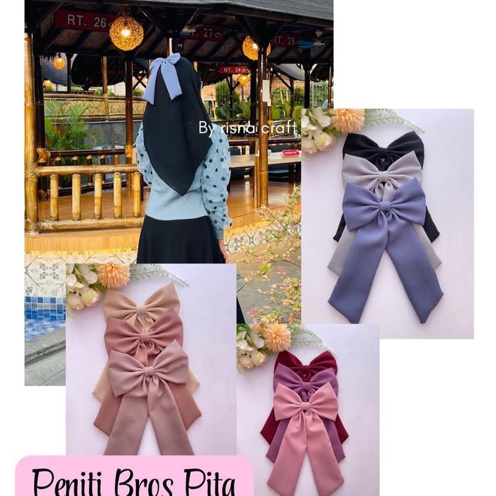 Peniti Bros Pita Besar. Hiasan Pita Hijab. Ada Peniti dan Jepit Klip