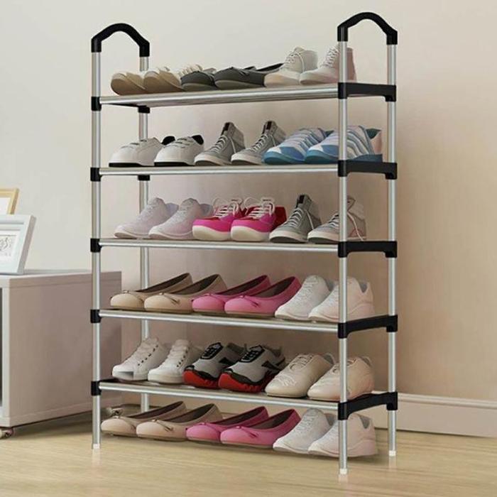 Promo Rak Sepatu Jumbo 5 Susun Jeon Besi & Plastik Kuat Kokoh - Rak Sandal & Majalah - Self-Adhesive