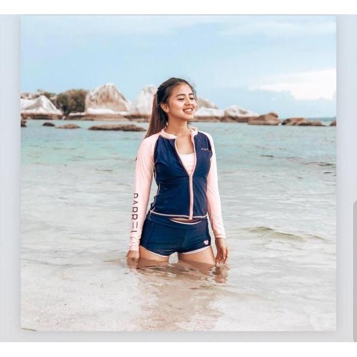 Barrel Pink Navy Bikini Set 4 Pcs / Pink Bikini Set Swimsuit Wanita / Korean Swimwear / Baju Renang