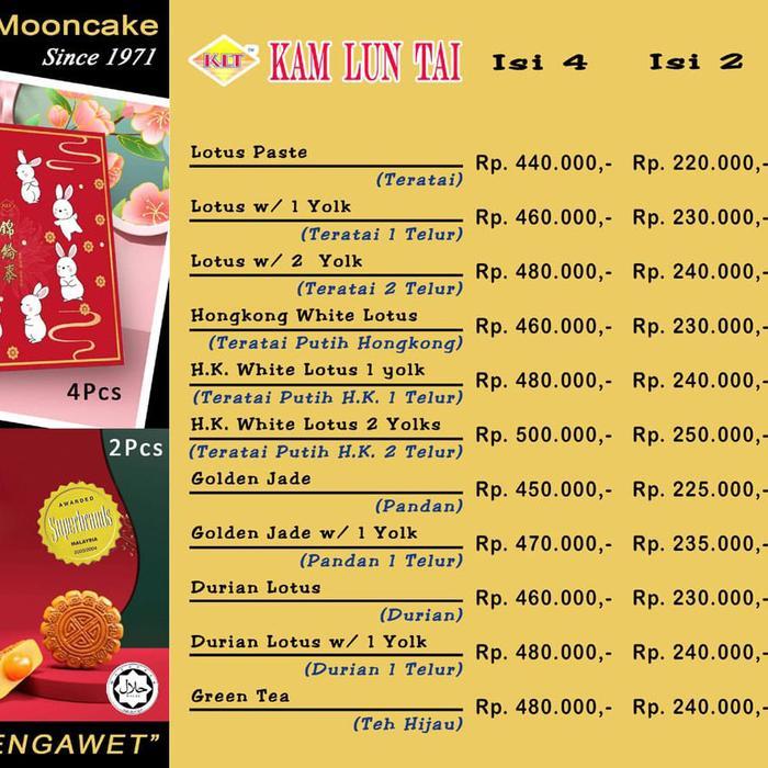 KAM LUN TAI Malaysia Mooncake Kue Bulan / Tiong Ciu Pia (Isi 4)