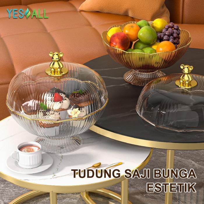 YESALL Tudung Saji Bulat Penutup Makanan Transparan Tudung Saji Estetik Wadah Saji Prasmanan Wadah
