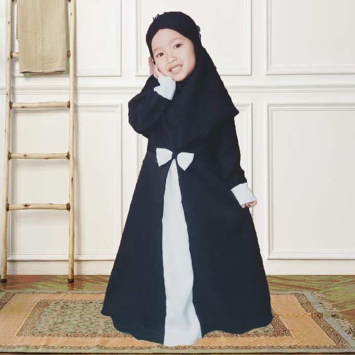 ZIKRA KIDS GAMIS ANAK PUTIH SET HIJAB BERGO 2-10 TAHUN HITAM POLOS CREPE MUSLIM DRESS BAJU SYARI