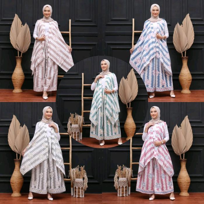 ONE SET CARDIGAN CELANA JUMBO BATIK MOTIF RUMPUT BUNGA CELANA PANJANG WANITA SET PREMIUM CARDIGAN