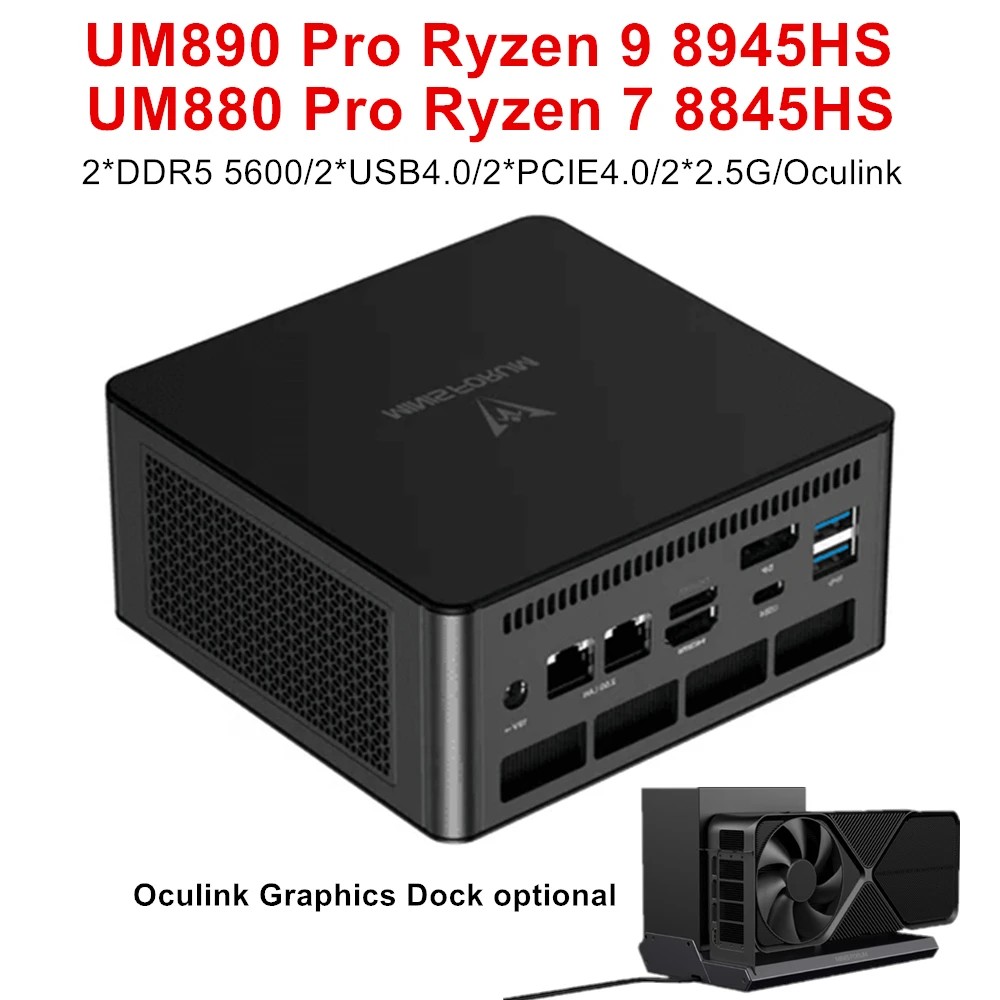 MINISFORUM UM890 UM880 Pro Mini PC Gamer AMD Ryzen 9 8945HS 7 8845HS 2*USB4 2*DDR5 2*2.5G Oculink Gr