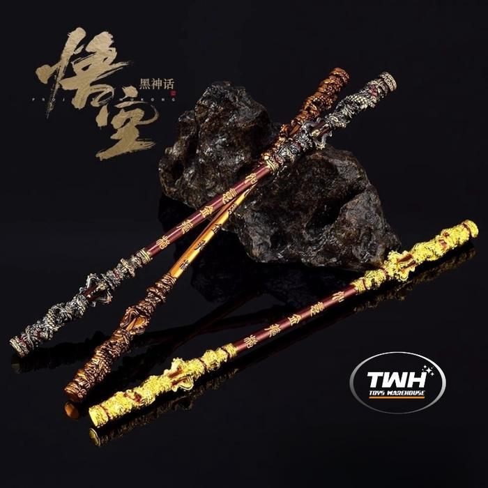 "New" Black Myth: Wukong Figur & Tongkat Toya Sakti Pajangan Model Bahan Besi Dengan Ukiran Full