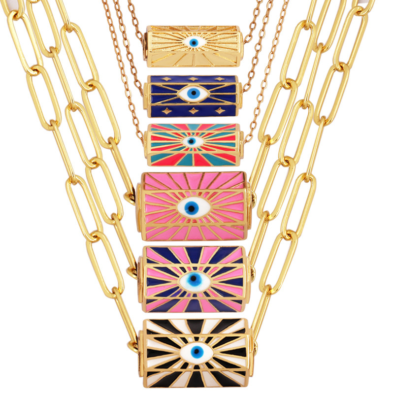 Evil Eye Lucky Alisman Amulet AMOUR LOVE Lucky Enamel Colourful Charm Focal Necklace,Fashion
