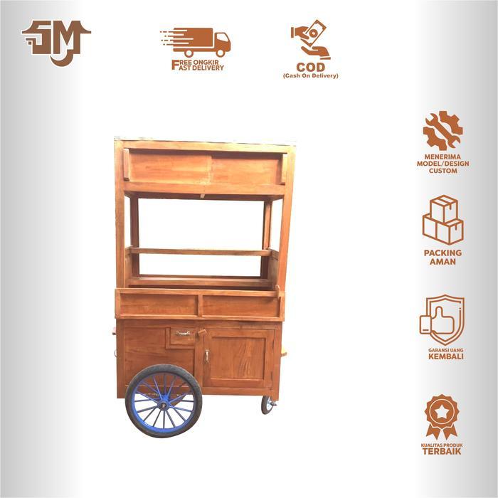 Booth Roda 3 Portable/Jual Grobak Kayu/Gerobak minuman Kekinian - kayu Mahoni
