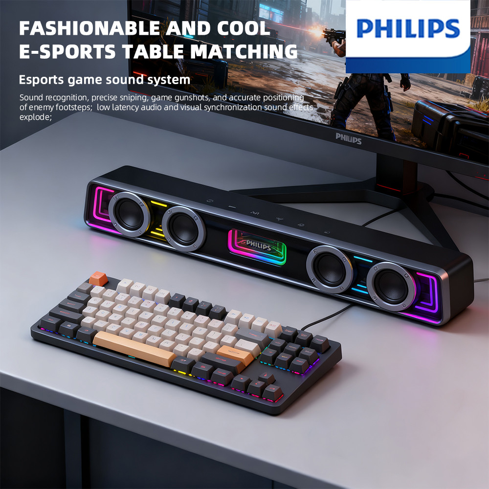 Philips Wired Speaker USB Line Subwoofer with RGB Light Bass Gaming Esport Bluetooth Soundbar for
