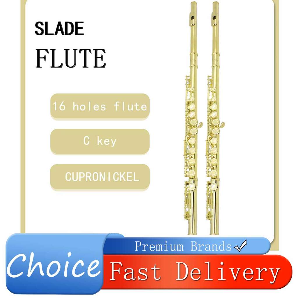 SLADE 16 Holes Flute C Key Closed Open Gold Flute Cupronickel Professional Woodwind Musical