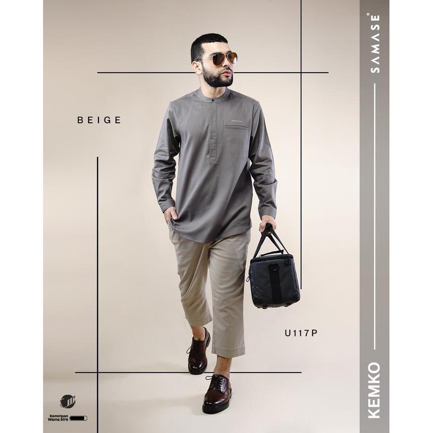 Stok Baru SAMASE Kemko Quilting U117P Kemeja Koko Pakaian Pria Dewasa Lengan Panjang