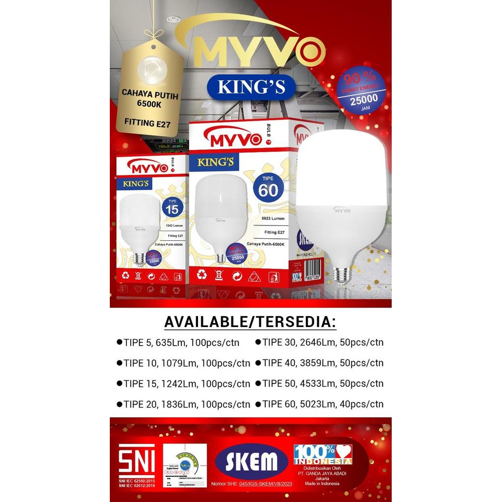 "New" Lampu Led 60watt Jumbo Myvo King Capsule T Bulb Nyala Putih Bergaransi
