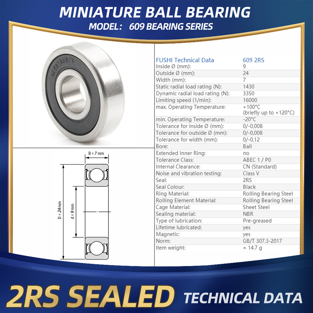 FUSHI 609 ZZ Bearing 9x24x7 mm 10Pcs 609ZZ RS 2RS Flange Handpiece Bearings For Strong Industrial