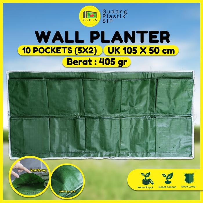 Promo! Wall Planter Bag 10 Kantong / Pot Dinding - Hijau / (Horizontal)