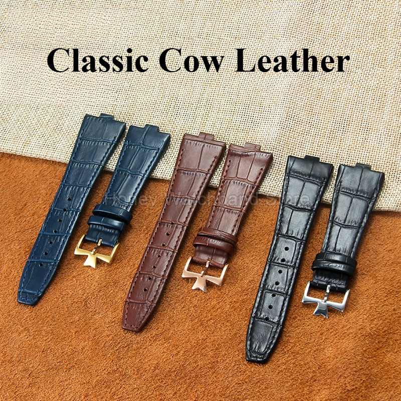 Convex Interface Folding Buckle Genuine Leather Watchband Flexible for Vacheron Constantin