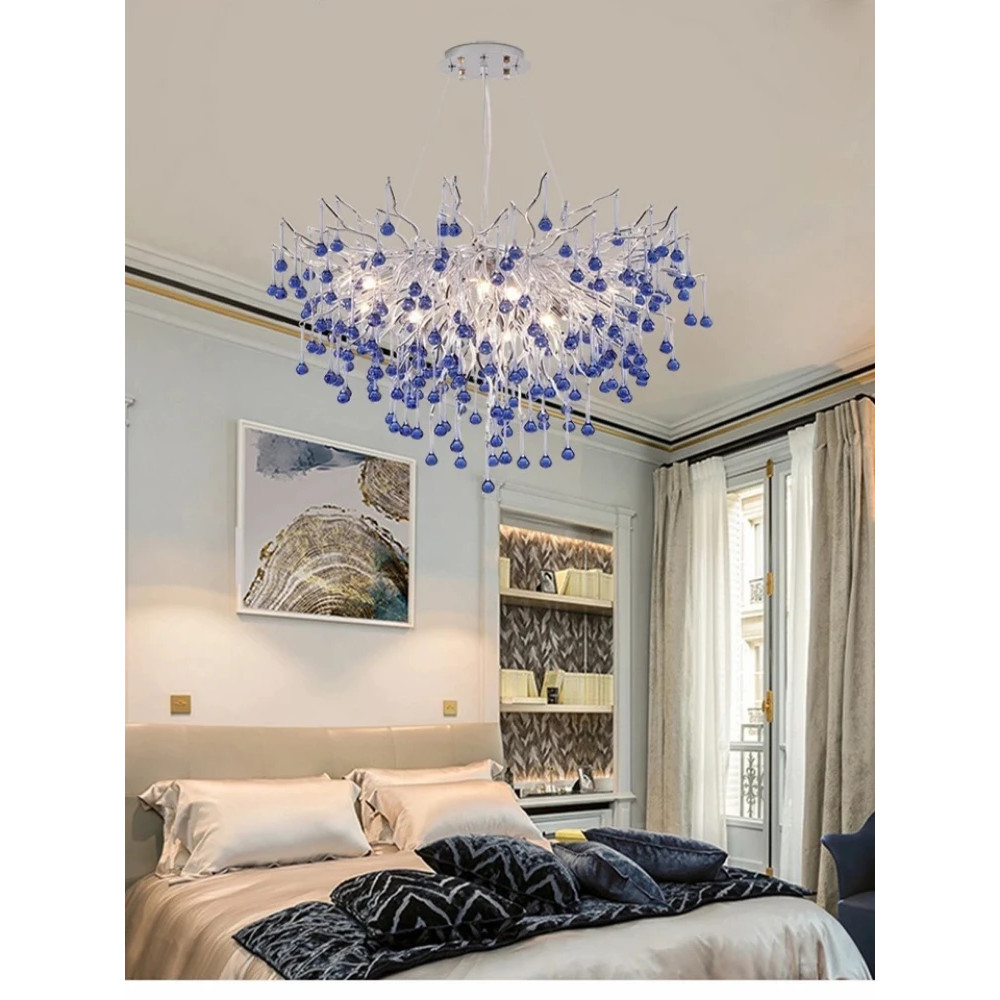 Luxury Branch Chrome Crystal Chandelier Modern Teradrop Pink Blue Crystal Chandelier Living Room Art