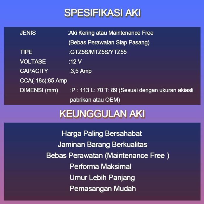 "New" Aki Motor Beat GTZ5S 5AH Aki Motor Honda Beat Fi Beat Street Beat Pop Aki Kering MF