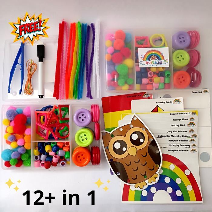 Busy box Paket mainan edukasi sensori 12+ in 1 Mainan edukasi anak busy box Media aktivitas anak