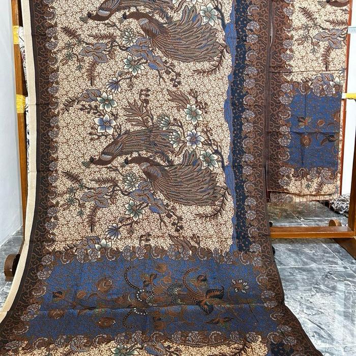 KAMEN BAHAN SUTRA DOLBY ATBM SERAT NANAS BATIK SOLO KOMBINASI WARNA KREAM BIRU rok songket bella