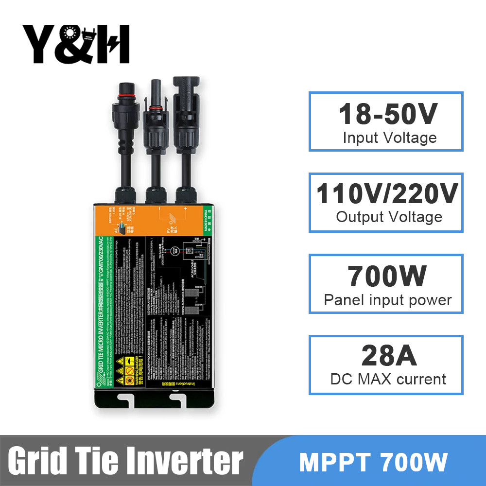 Y&H MPPT Grid Tie Micro Inverter 300W 350W 500W 600W 700W Solar Grid Tie System for Home Input