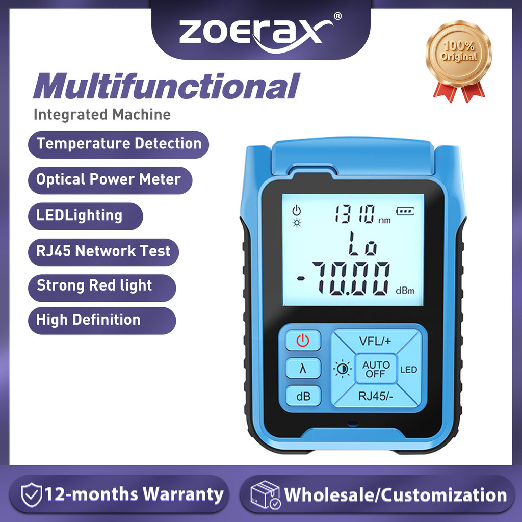ZoeRax Portable Optical Fiber Power Meter with RJ45 Network Tester Visual Fault Locator VFL OPM