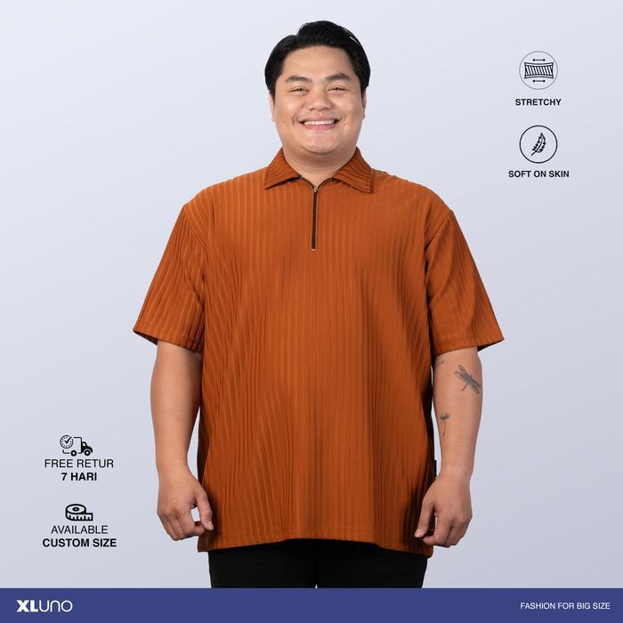XLUNO ZIPPER POLO TURMERIC BAJU POLO PRIA JUMBO KNIT BIG SIZE LENGAN PENDEK