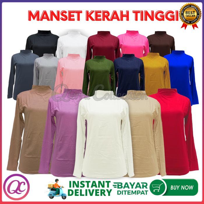 SALE Mangset Wanita Lengan Panjang Kerah Leher Turtleneck Polos Baju Dalaman Perempuan Hitam Putih