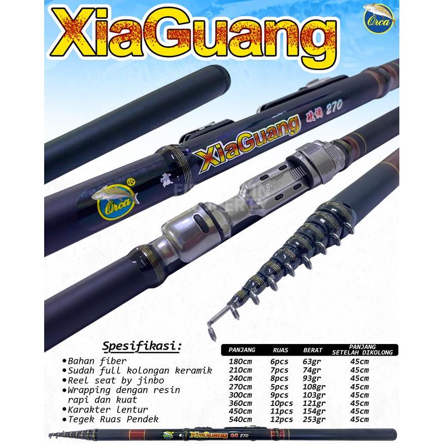 Joran Tegek Orca XiaGuang Kolong Fiber panjang 180cm-450cm dengan ReelSeat Jinbo