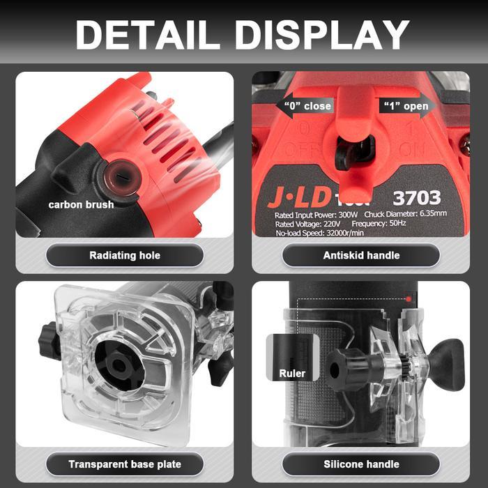 JLD 6MM Mesin Profil Kayu 300W Mesin Router Trimmer mesin Trimmer kayu J3703 kayu Trimmer propil